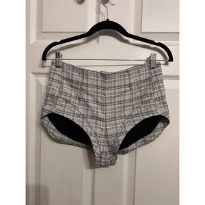 NWT Free People Womens 4 Keep It Brief Menswear Micro Shorts Tweed black white